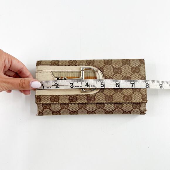 Gucci GG Web Hasler Continental Canvas Horsebit Wallet Tan Beige - Picture 6 of 7